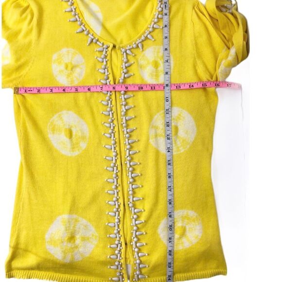 Caprice Yellow Sweater hook and eye front teardrop beading preppy coastal beachy - Picture 5 of 6